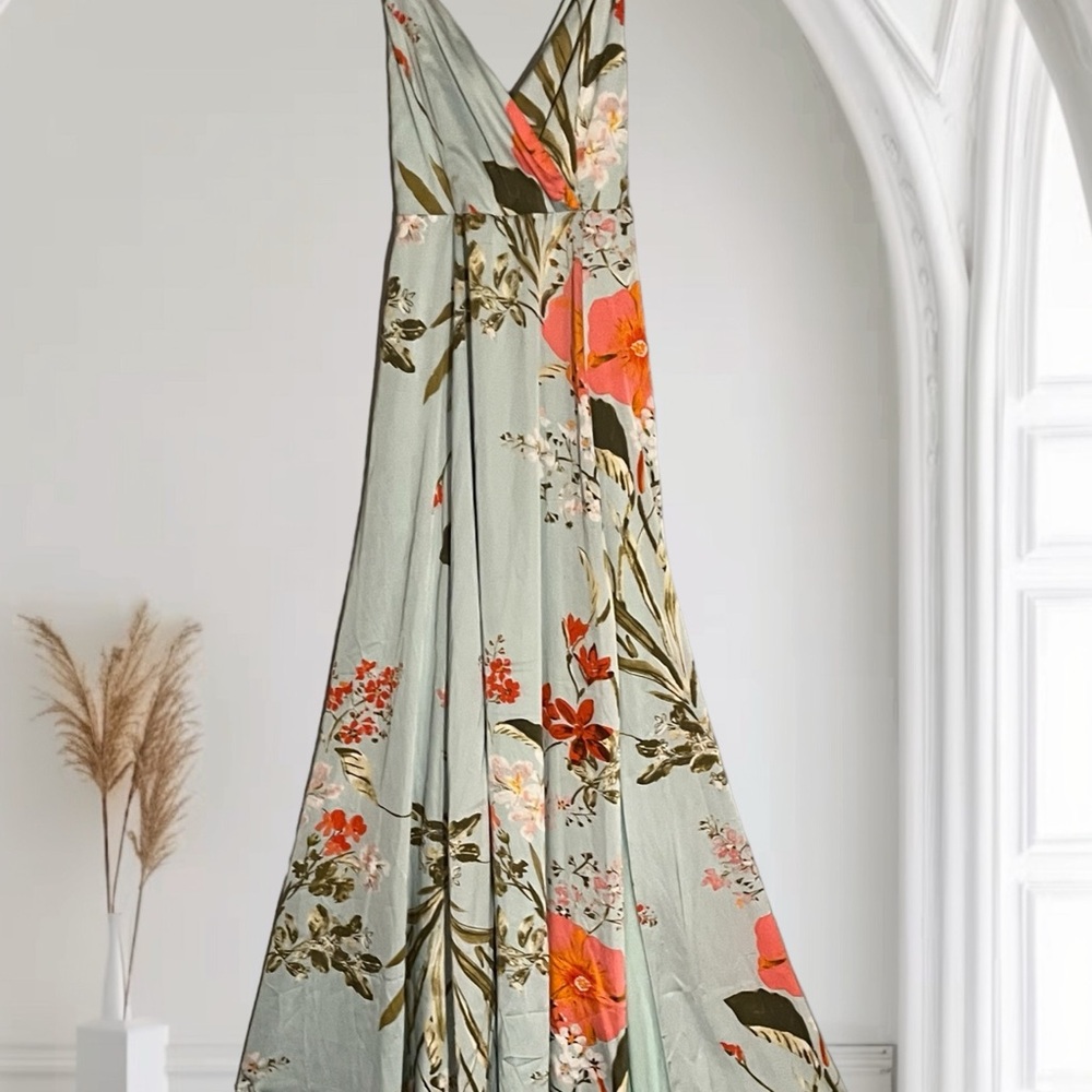 Lulu's Mint Maxi Dress with Coral Floral Print - Picture 2 of 6